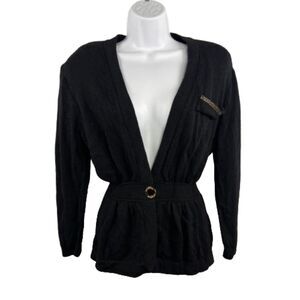 St. John for Saks Fifth Avenue Black Knit Wool Cardigan Gold Hardware Size 8/ M